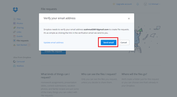 Dropbox verify email address