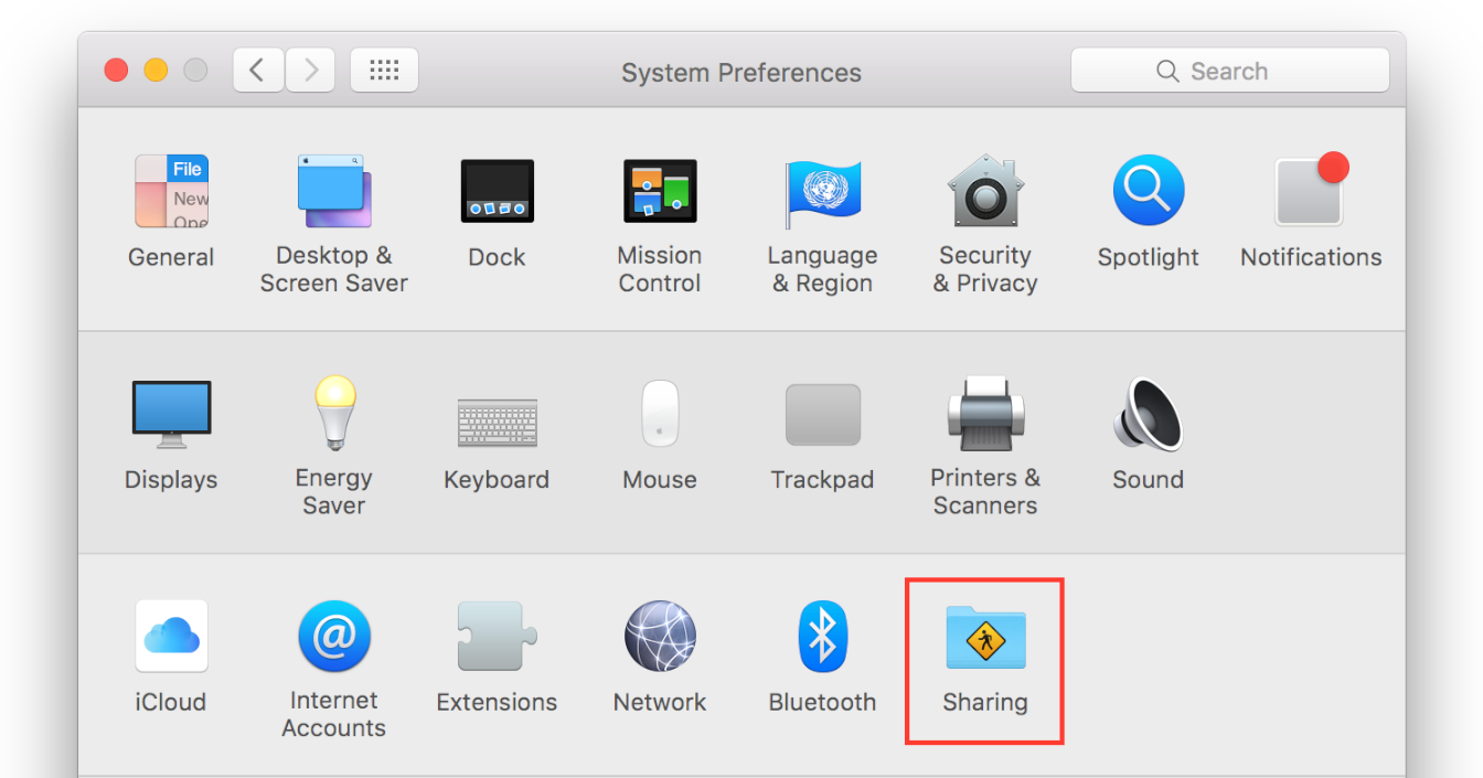 Macbook System Preferences - Internet Sharing