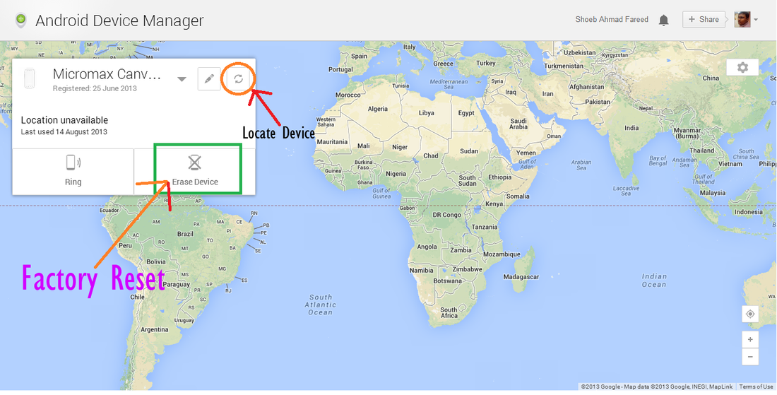 Android Device Manager Erase device