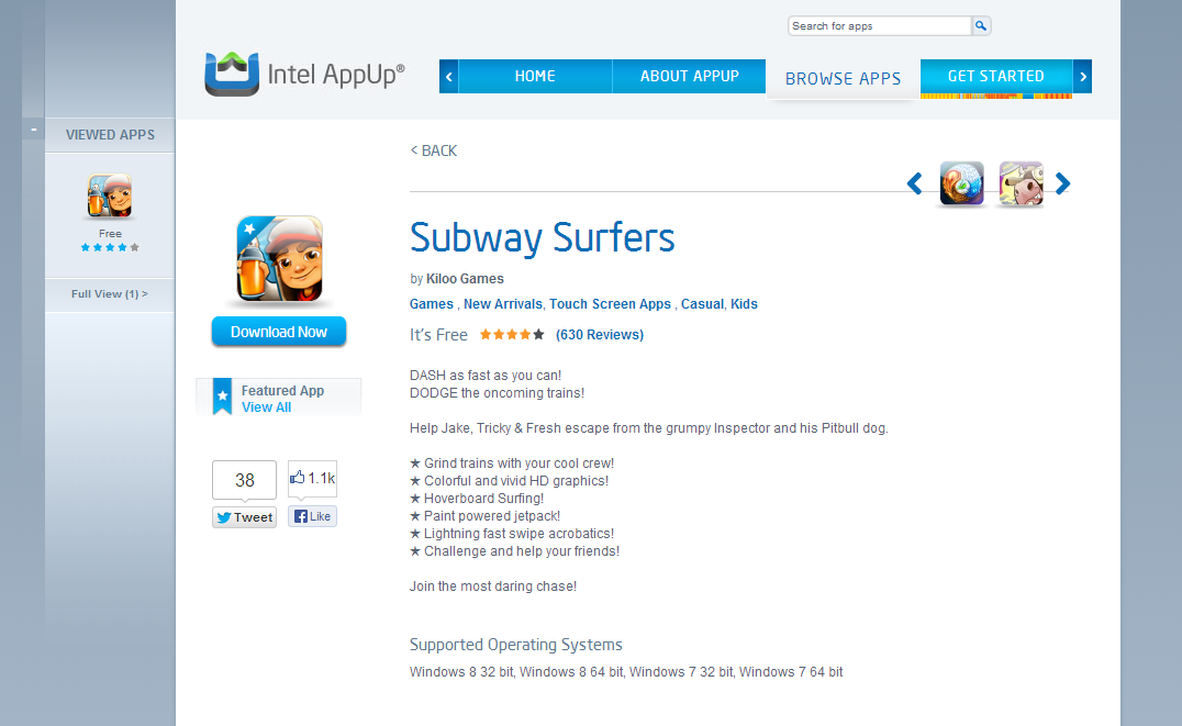 Intel Appup Subway Surfers