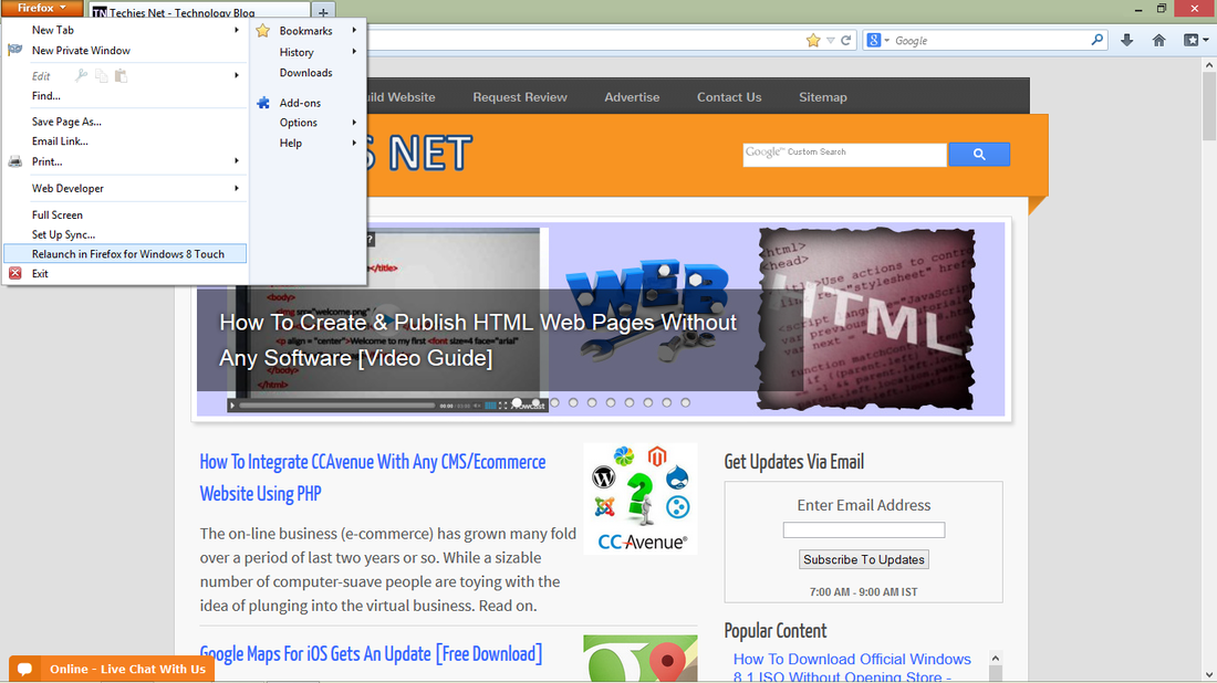 Techies Net In Firefox Windows 8 Mode