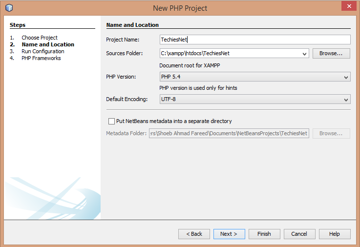 New PHP project Netbeans