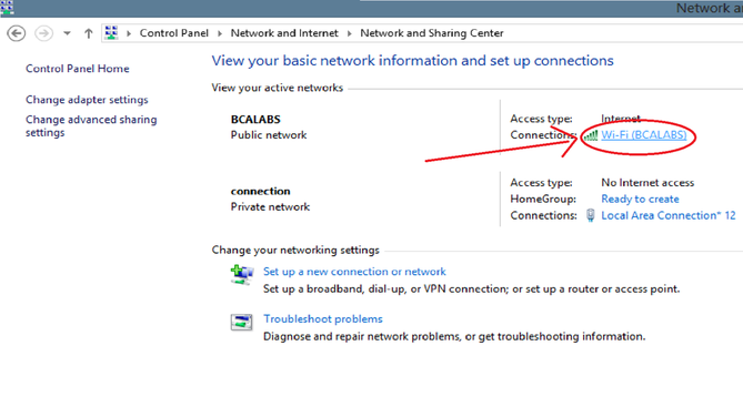 Control Panel -> Network Sharing Center