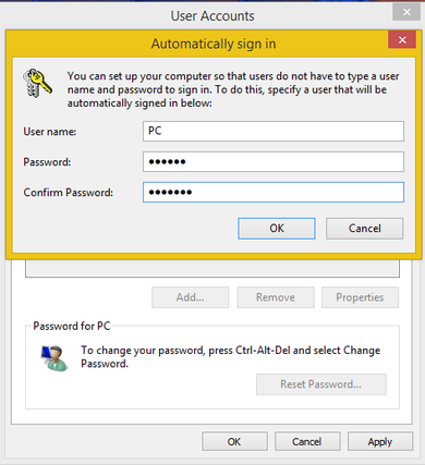 Automatic sign-in in windows 8