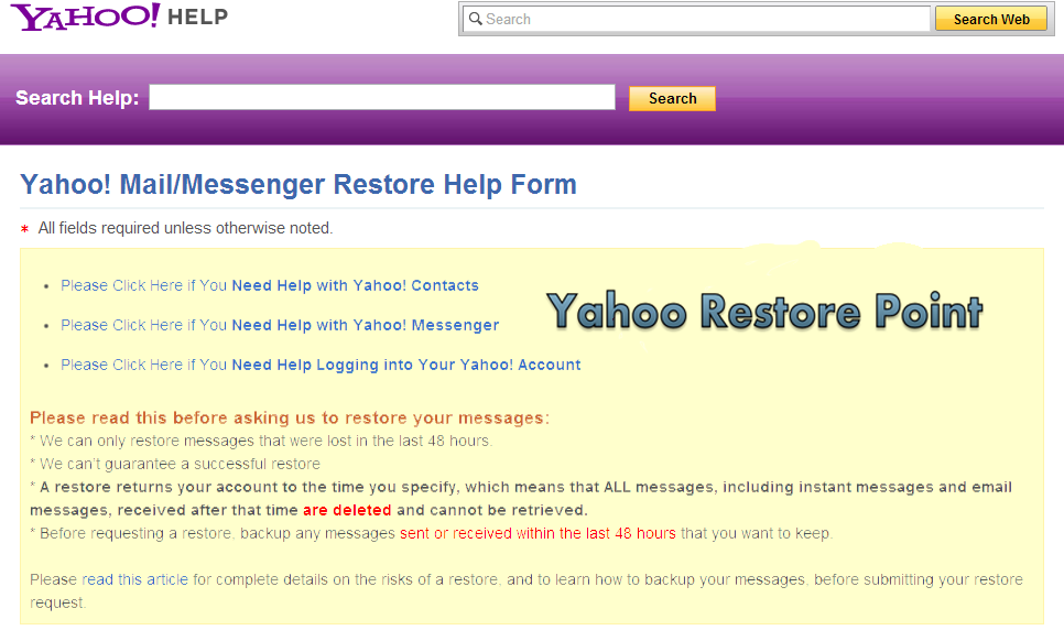 Yahoo Restore System