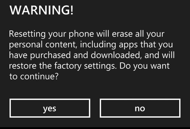 Windows phone factory settings 
